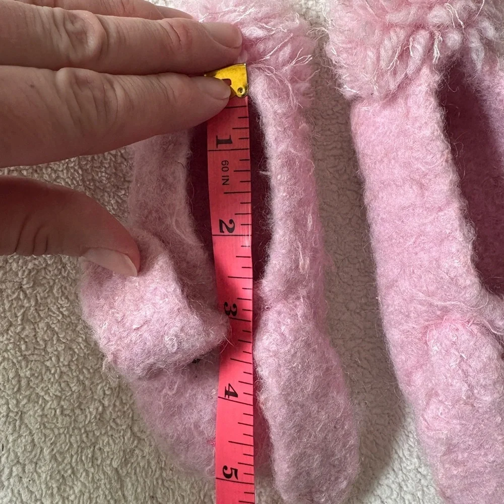 Baby Pink Pom Pom Felted Wool Bunny Slippers - Approx 9-12 Months